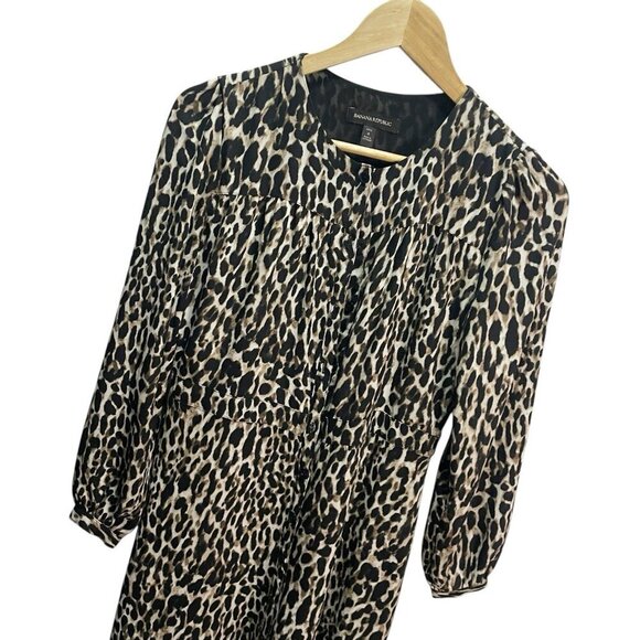BANANA REPUBLIC Brown Leopard Print Maxi Dress Button Front 4P - Picture 3 of 4
